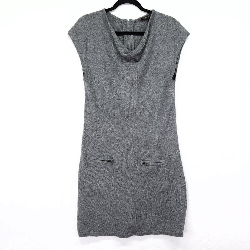 Bcbgmaxazria Wool Cashmere Sweater Dress Size Medium Cowl Neck Sleeveless Gray